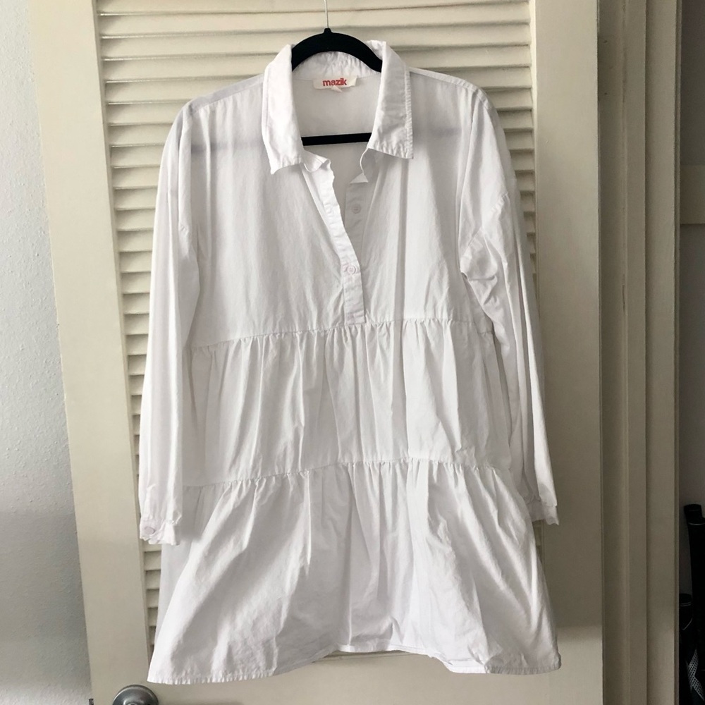 Mazik tiered white collared mini dress